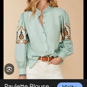 Spartina 449 Paulette Blouse Sea Foam Kalalanta Ikat Small